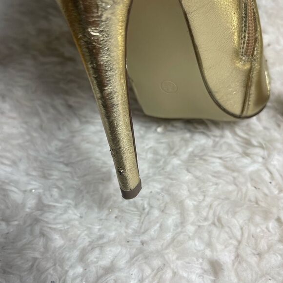 Liliana Metallic Gold Quilted Patterned Stitch Pointy Toe Stiletto Boots SZ 6.5 - Picture 16 of 16